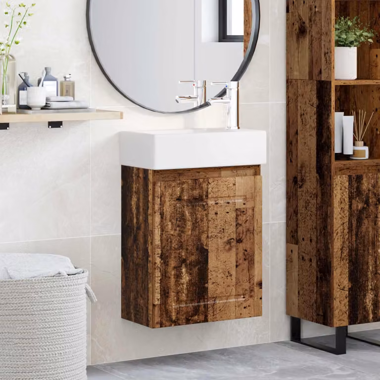 Mobile bagno vidaXL con rubinetto in legno antico, L: 45,5 cm, P: 22,5 cm, H: 84 cm
