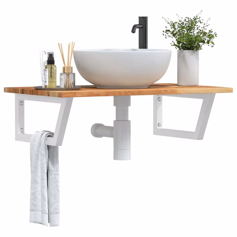 vidaXL Ripiano da parete per lavabo in acciaio e legno di acacia oliato, marrone e bianco