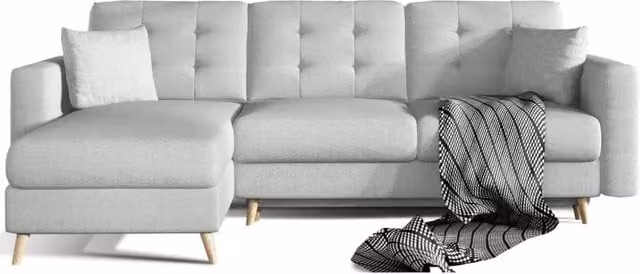 Divano angolare convertibile reversibile MEUBLORAMA grigio in tessuto con struttura in legno massiccio e funzione letto L/P/H: 248 x 162 x 93 cm