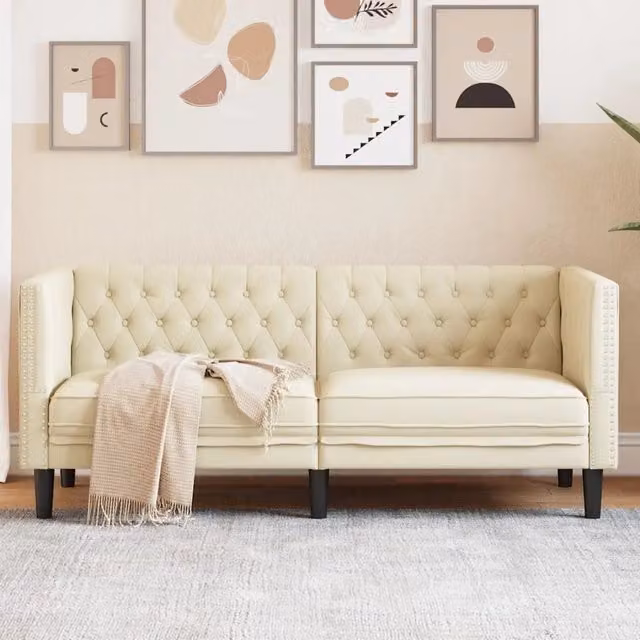 Divano Chesterfield a 2 Posti vidaXL in Similpelle Beige L: 174 cm, P: 74,5 cm, H: 70,5 cm