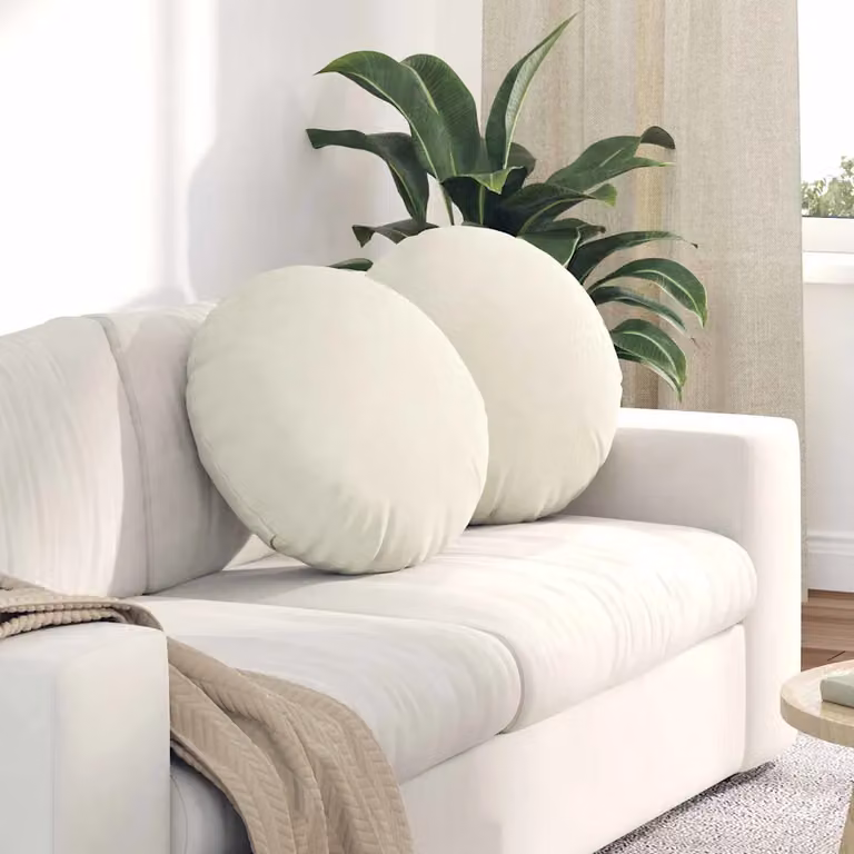 Set di 2 cuscini per seduta rotondi vidaXL in velluto beige con rivestimento rimovibile, Ø 50 x H 19 cm