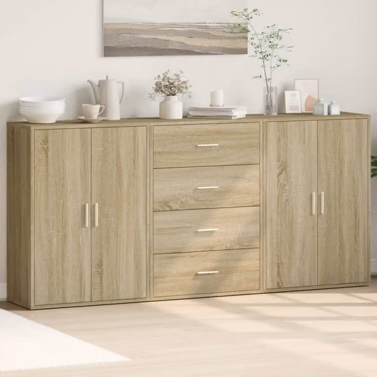Set di 3 credenze vidaXL in legno multistrato e MDF, colore rovere sonoma, L 60 cm x P 31 cm x H 84 cm