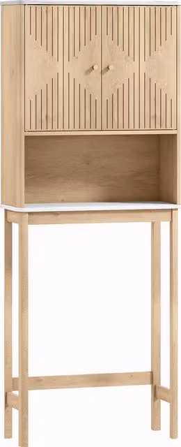 Mobile sopra WC HOMCOM con armadietto a 2 ante, ripiano aperto e barra inferiore, Rovere, L 66 cm x P 25 cm x H 168 cm