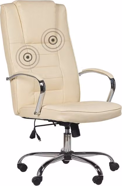 Sedia da gaming BELIANI in ecopelle beige con massaggio e funzione riscaldante, girevole a 360 gradi con poggiatesta, braccioli e ruote, L: 73 cm, P: 53 cm, H: 135 cm