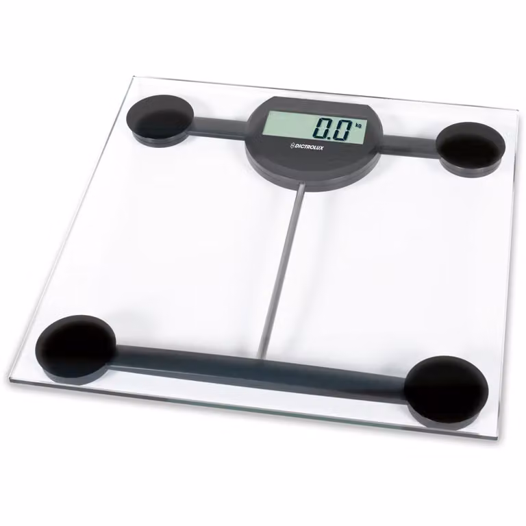 Bilancia pesapersone digitale Dictrolux in vetro trasparente con display digitale e funzione di spegnimento automatico, portata massima 180 kg