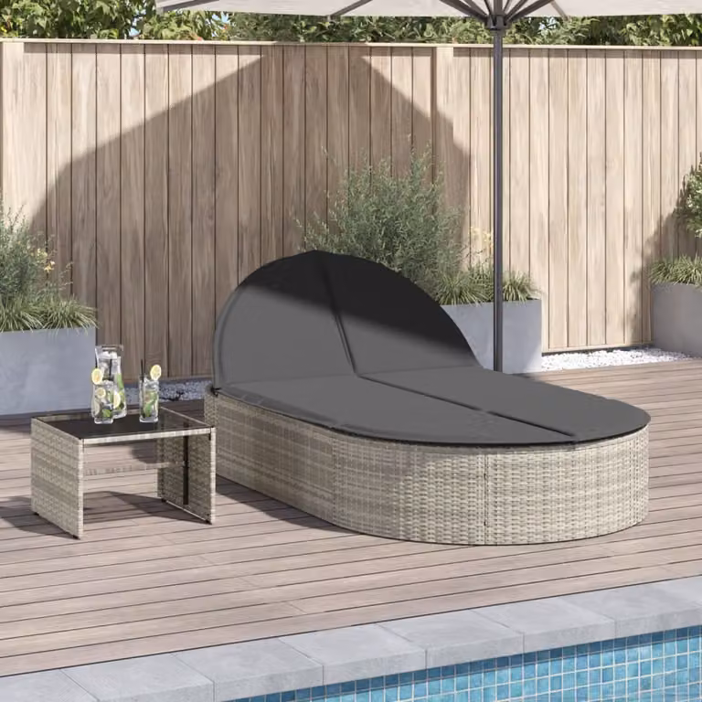 vidaXL Lettino Prendisole Doppio in Polyrattan Grigio con Cuscini Impermeabili e Poggiatesta Regolabile
