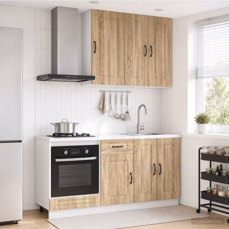 Unità cucina moderna vidaXL KALMAR in 5 pezzi color rovere, realizzata in legno ingegnerizzato e MDF