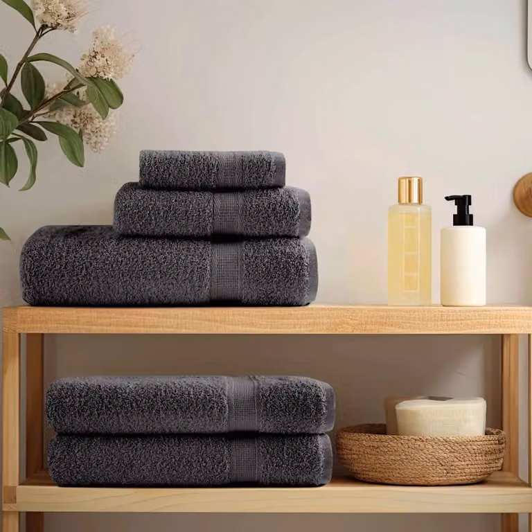 Set di 4 asciugamani per ospiti vidaXL SOLUND in cotone spugna, colore antracite, 550 gsm