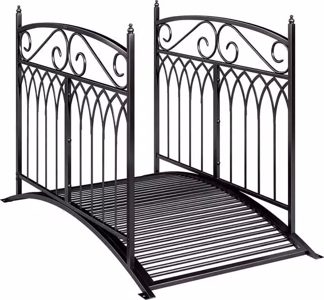 Ponte da giardino in metallo Outsunny con parapetti di sicurezza, look antico, colore nero, Lunghezza: 135,5 cm