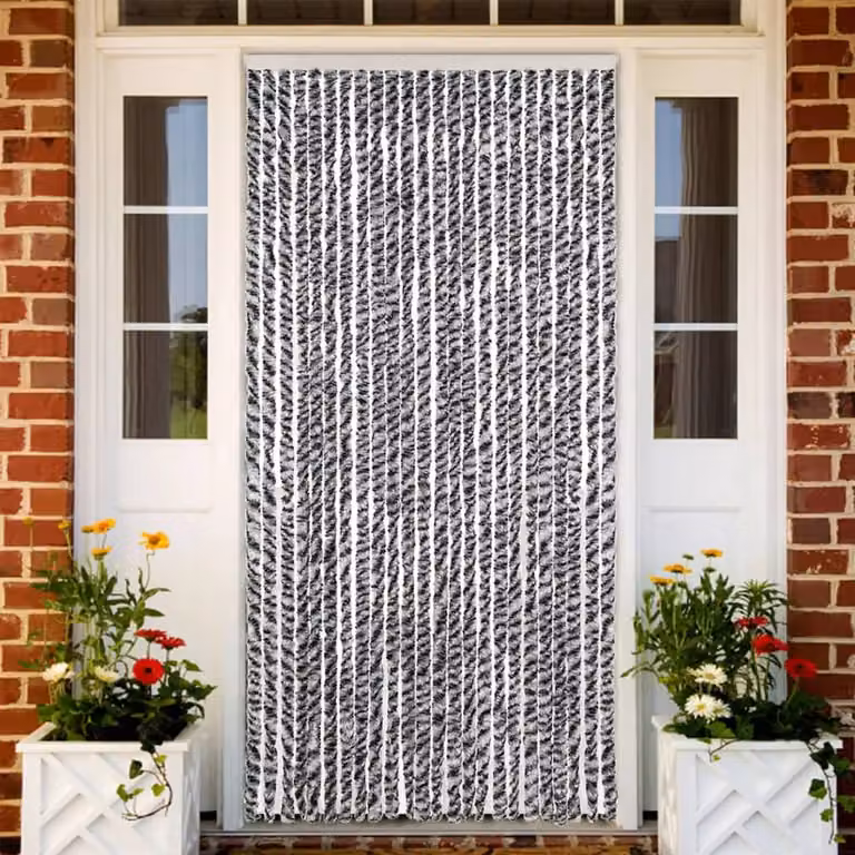 Tenda Antimosche vidaXL in Ciniglia Grigia, Nera e Bianca, Termoisolante e Semitrasparente, L: 100 cm, H: 220 cm