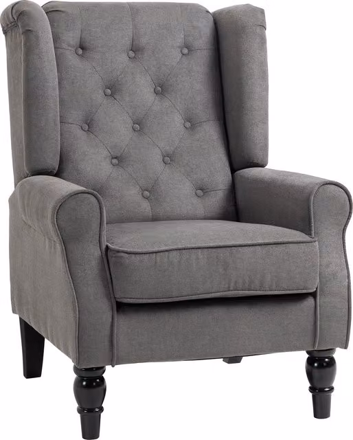 Poltrona da salotto HOMCOM in stile classico con gambe in legno e rivestimento in tessuto grigio, L: 74 cm, P: 86 cm, H: 102 cm