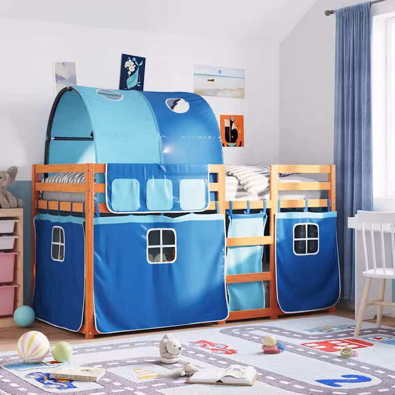 Letto a Castello vidaXL in Legno di Pino Massello Blu per Bambini L/P/H: 205.5 x 90 x 112 cm