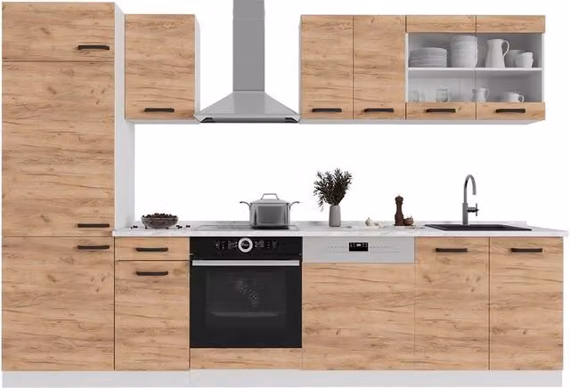 Cucina componibile moderna R-Line Vicco Rovere dorato e Bianco L: 300 cm