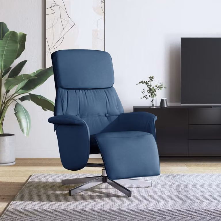 vidaXL Poltrona Reclinabile con Poggiapiedi Blu in Tessuto con Base Girevole a 360 Gradi