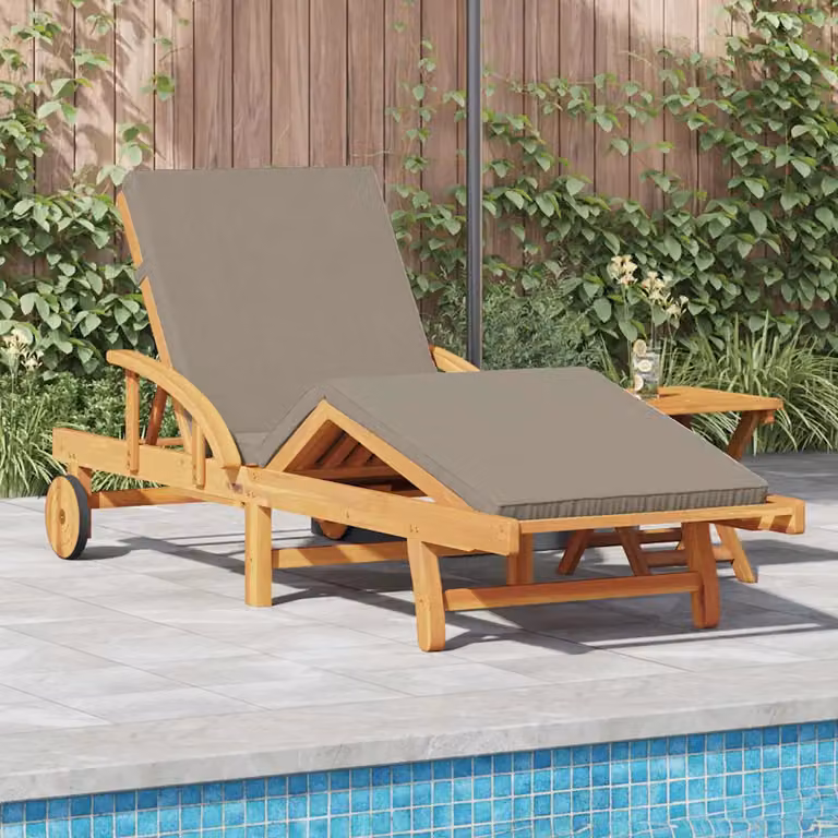 Set di 2 lettini da sole vidaXL in legno di acacia massello con schienale regolabile e materasso color grigio