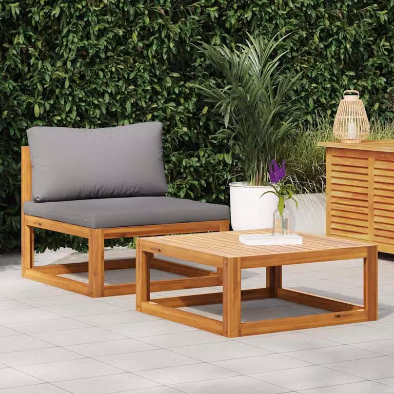 Set di Divani da Giardino vidaXL in Legno di Acacia con Cuscini Grigi e Tavolino da Esterno