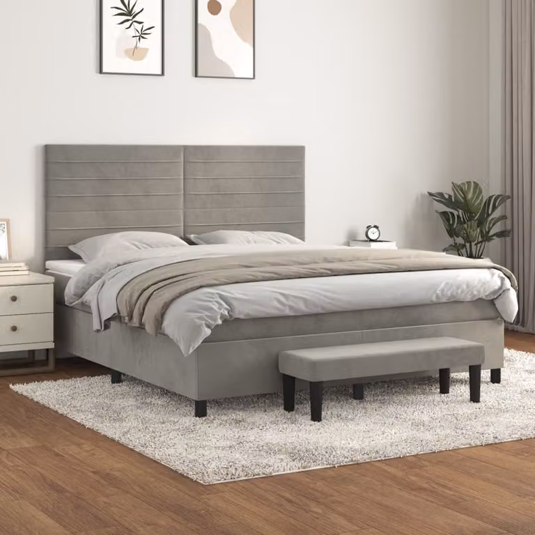 vidaXL Giroletto a Molle Ibrido con Materasso in Velluto Grigio Chiaro L/P/H: 160 x 200 cm