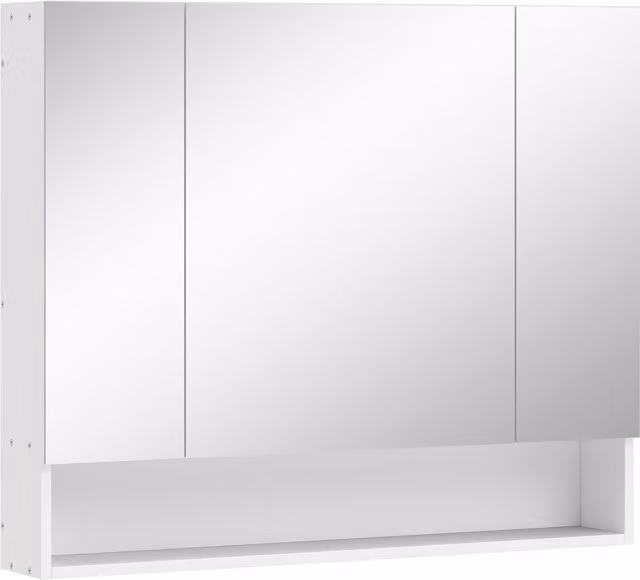 Mobile Bagno con Specchio kleankin Bianco con 3 Ante Soft Close e Ripiani Regolabili L: 90 cm, P: 15 cm, H: 75 cm