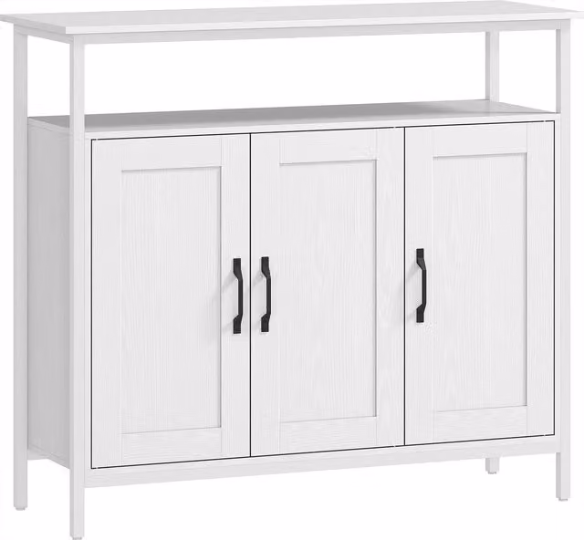 Credenza da cucina HOMCOM in legno e acciaio con ripiano aperto e 2 armadietti, Bianco, L: 100 cm, P: 35 cm, H: 88 cm