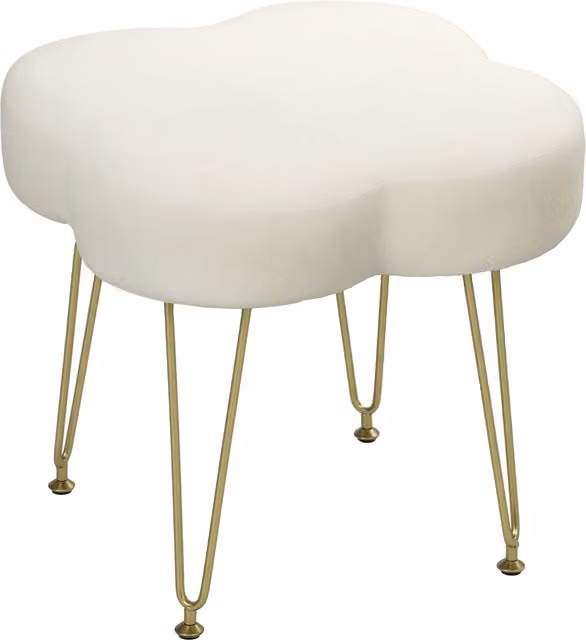 Poggiapiedi HOMCOM a forma di quadrifoglio in tessuto con gambe in metallo, colore beige/bianco