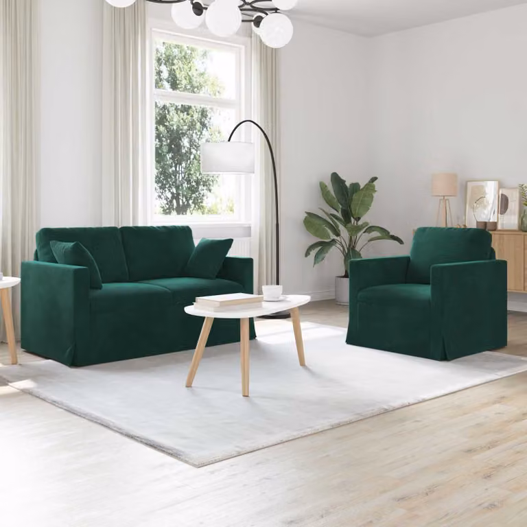 Set di 2 divani vidaXL in velluto verde scuro con struttura in metallo e coperture rimovibili L/P/H: 138 x 78 x 80 cm