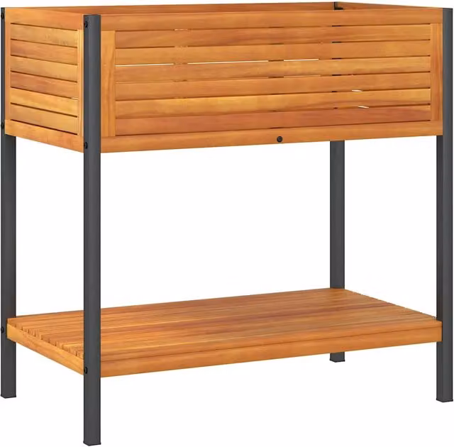 Fioriera con ripiano in legno di acacia oliato e acciaio marrone, stile industrial, L 80 cm x P 45 cm x H 80 cm