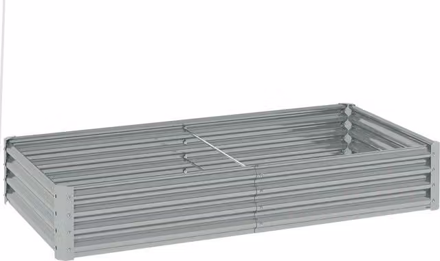 Letto da giardino rialzato Outsunny in acciaio galvanizzato, Argento, L: 180 cm, P: 90 cm, H: 30 cm