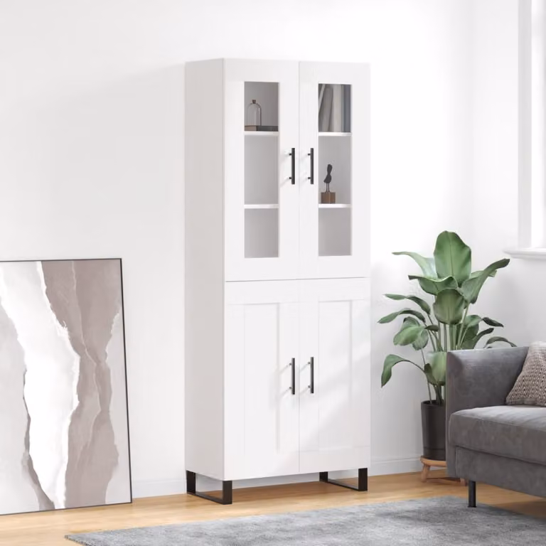 vidaXL Credenza Moderna Bianca con Ante in Vetro e Ripiani Interni L: 69,5 cm, P: 34 cm, H: 180 cm