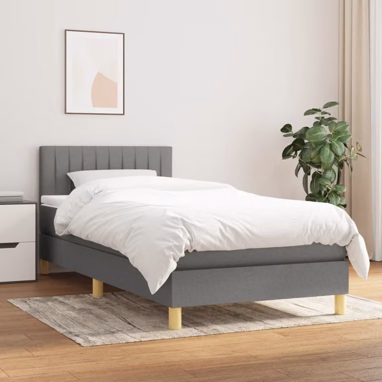 vidaXL Letto Ibrido con Giroletto a Molle e Materasso in Tessuto Grigio e Bianco L/P/H: 203 x 90 x 88 cm