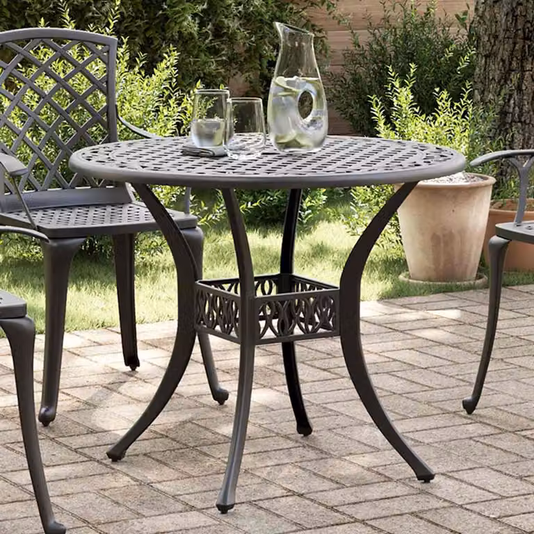 vidaXL Tavolo da giardino rotondo in alluminio pressofuso nero opaco Ø90 x H 75 cm