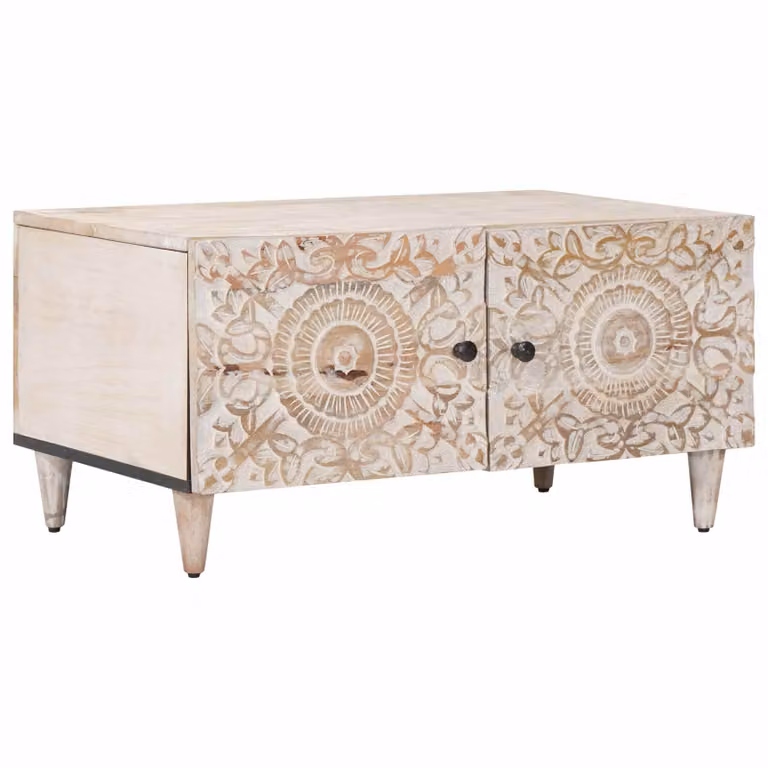 vidaXL Tavolino da salotto rettangolare in legno di mango bianco stile rustico L: 80 cm, P: 50 cm, H: 40 cm