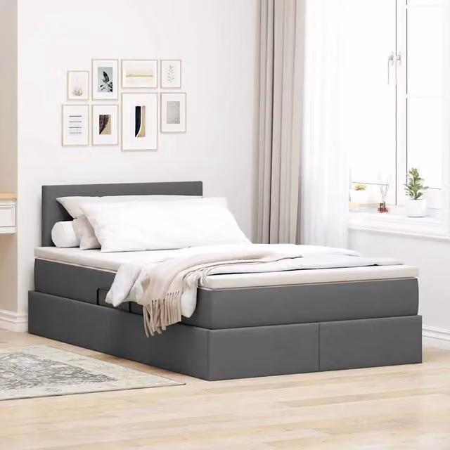 vidaXL Letto con contenitore e materasso in tessuto Grigio e Bianco L/P: 120 x 200 cm