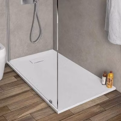 Piatto doccia rettangolare Agorà filo pavimento in resina pietra bianca L: 140 cm, P: 80 cm, H: 3 cm