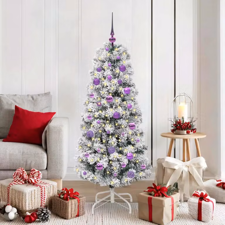 Albero di Natale Artificiale vidaXL con LED Dimmerabili Bianco e Verde, Altezza: 150 cm