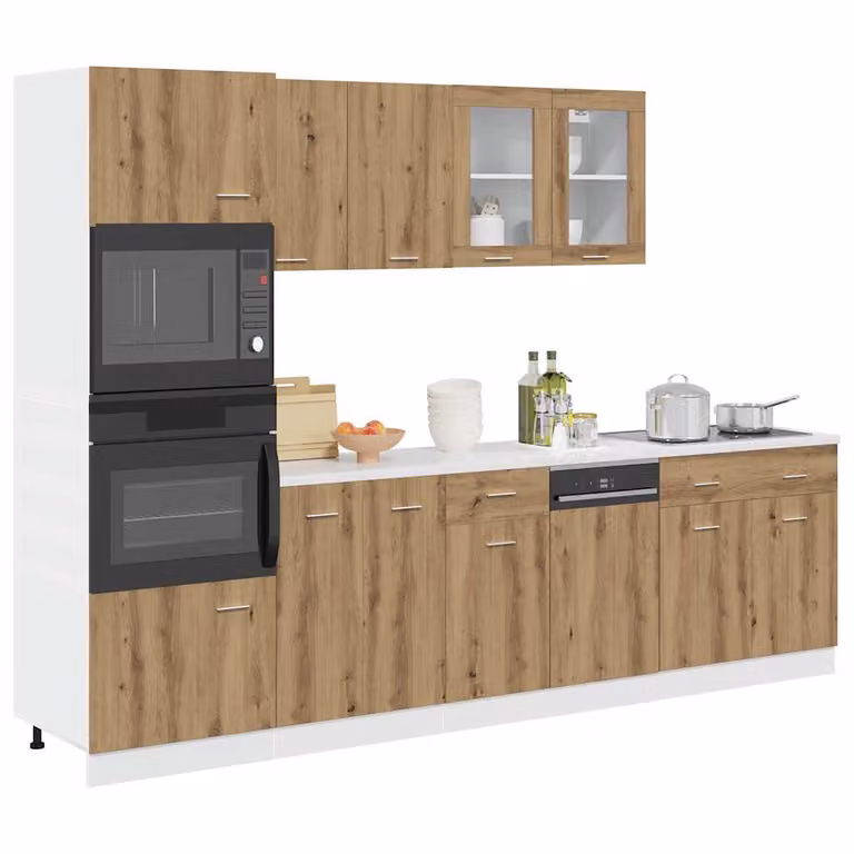 vidaXL Set di Mobili da Cucina Moderno 7 Pezzi in Legno e Vetro Marrone con Ante a Battente e Ripiani Interni