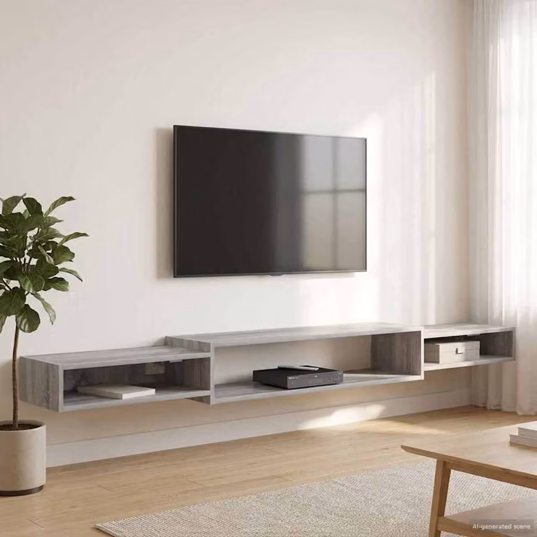 Mobile TV da parete vidaXL in stile moderno, colore grigio, L: 220 cm, P: 28 cm, H: 21 cm