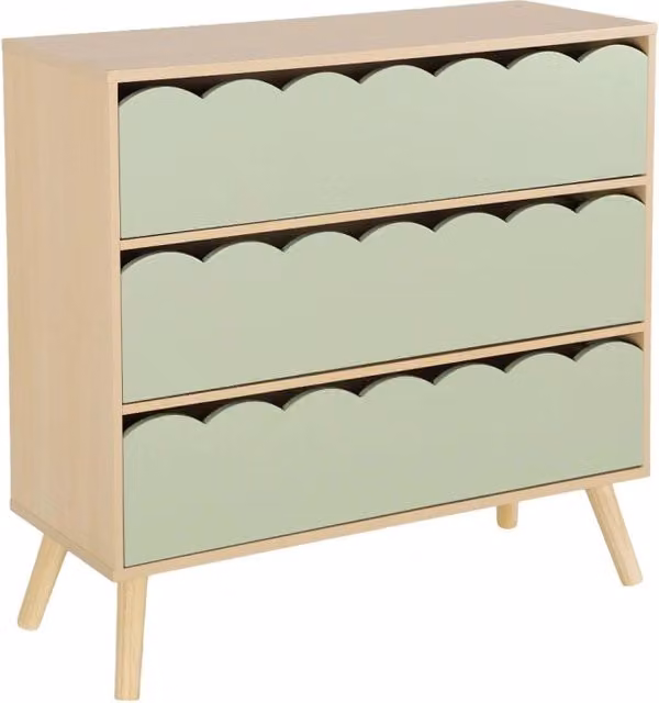 Cassettiera per bambini Sweeek in stile scandinavo effetto legno verde e bianco