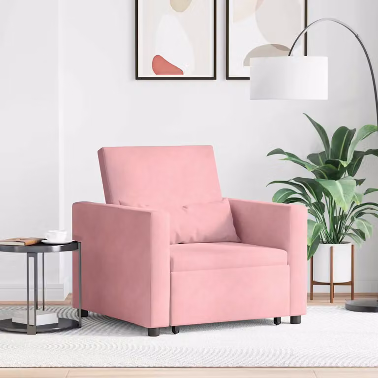 vidaXL Divano letto singolo estraibile in velluto rosa con ruote e struttura in metallo
