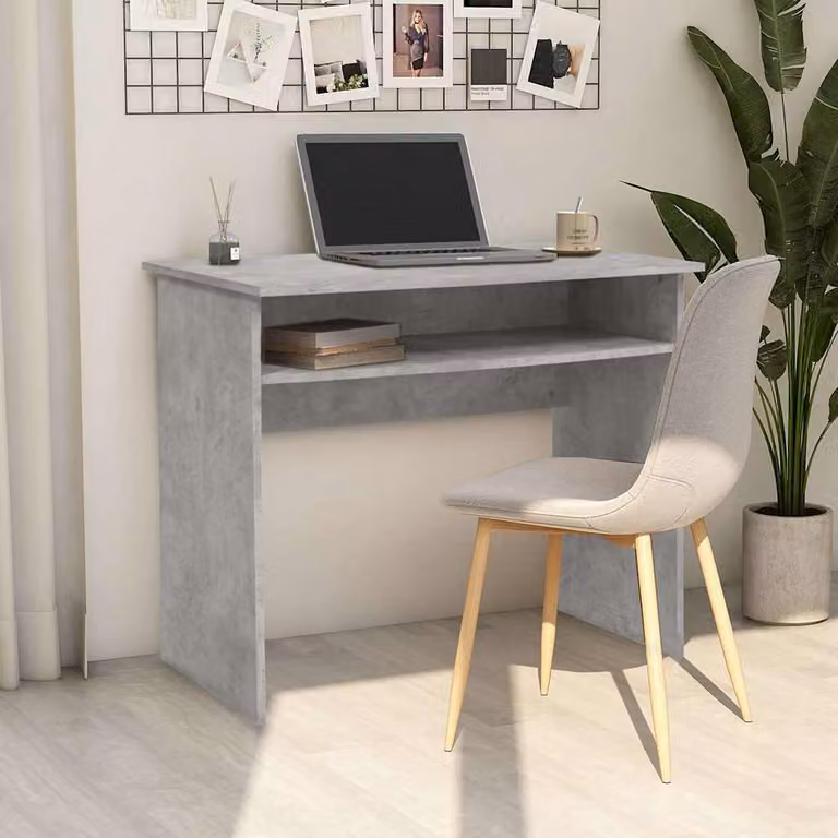 Scrivania moderna vidaXL in legno multistrato e MDF, colore grigio, L 90 x P 50 x H 74 cm
