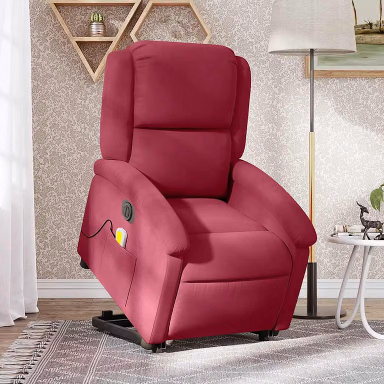 vidaXL Poltrona Alzapersona Elettrica con Massaggio in Velluto Rosso