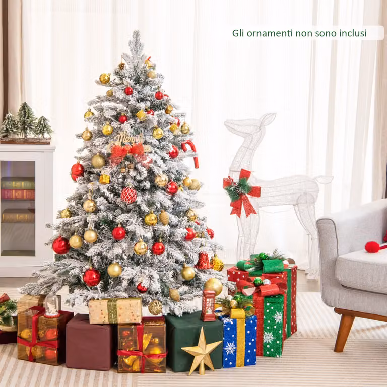 Albero di Natale innevato Costway con 120 luci LED bianco caldo, Altezza: 135 cm