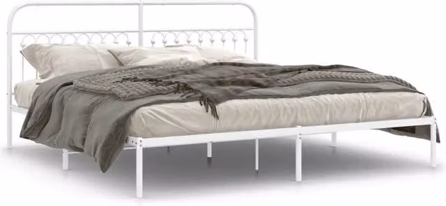 Letto matrimoniale per adulti con giroletto e testiera in metallo bianco L: 193 cm, P: 203 cm