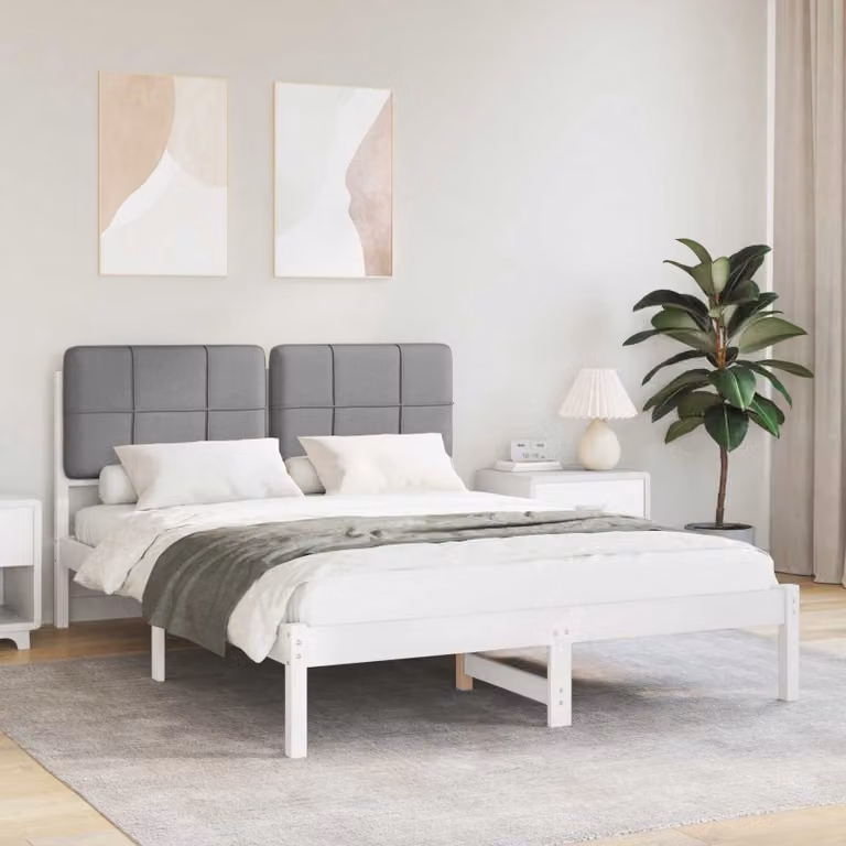 vidaXL Letto con Testiera Rivestita in Tessuto Grigio, L/P/H: 150 x 200 x 156 cm