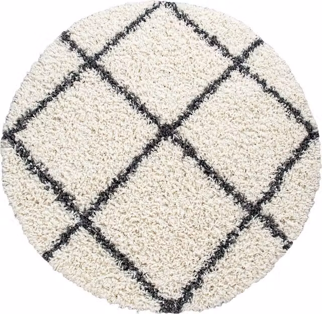 Tappeto shaggy Kalea rotondo beige e bianco diamanti diametro: 200 cm