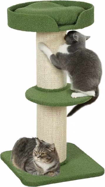 Albero per gatti PawHut con letto in lana d'agnello e tiragraffi in sisal, colore verde, Altezza: 91 cm