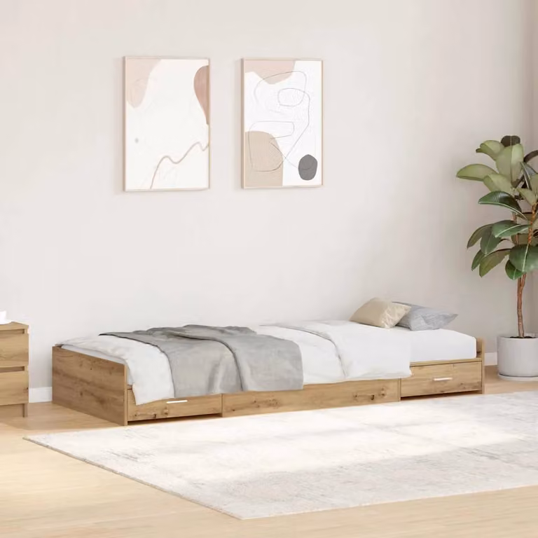 Struttura del letto con cassetto vidaXL in legno di pino, colore marrone, L 200 x P 80 x H 81,5 cm