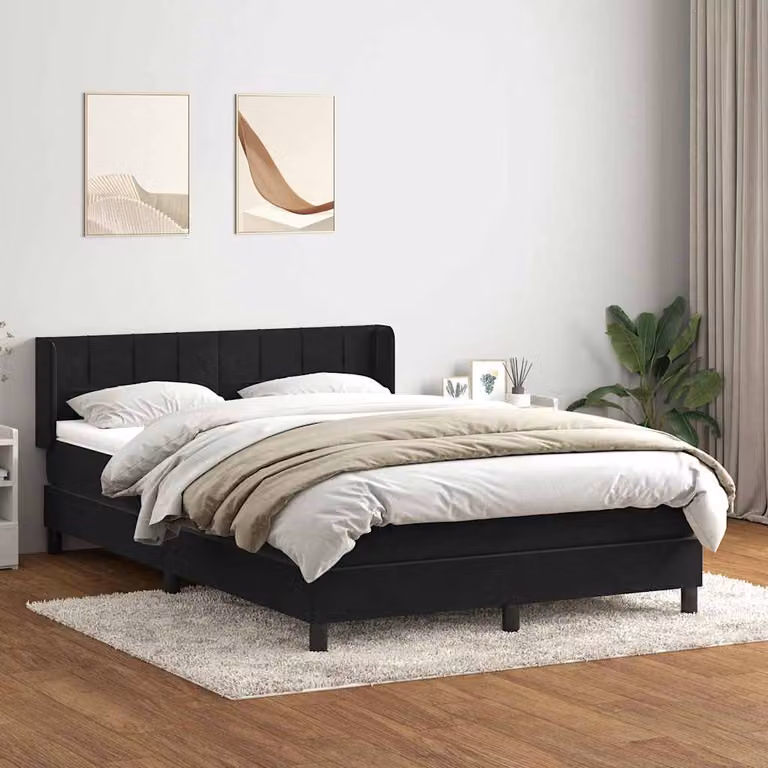 vidaXL Letto Ibrido con Giroletto a Molle e Materasso in Velluto Nero L: 163 cm, P: 88 cm, H: 213 cm