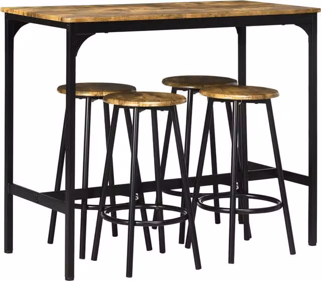 Set da Bar HOMCOM composto da Tavolo Alto e 4 Sgabelli in Stile Industriale, Marrone e Nero