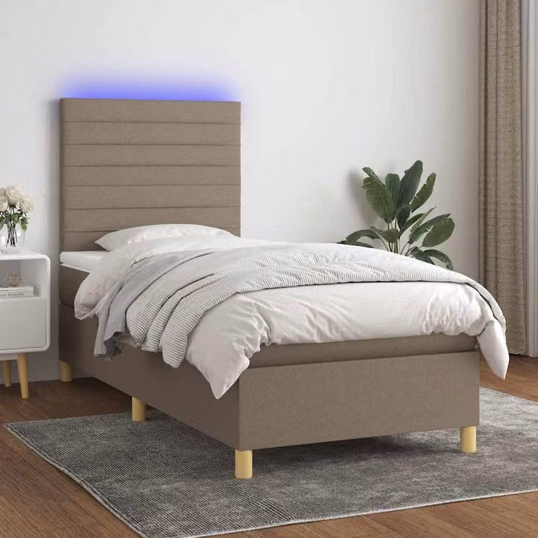 Letto Ibrido vidaXL con Materasso, Illuminazione LED e Porta USB, Tessuto Tortora, L 90 x P 200 cm
