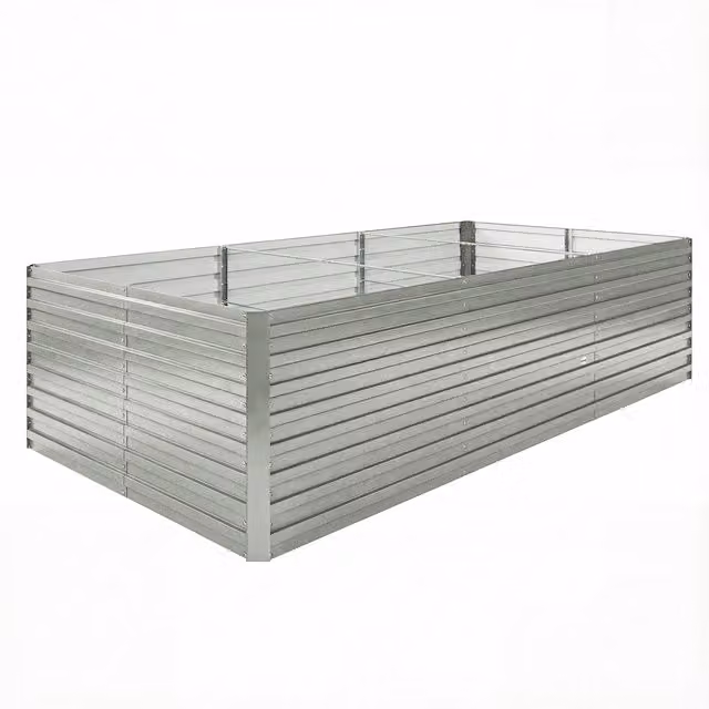 Fioriera da esterno rialzata Outsunny in acciaio galvanizzato grigio argentato con bordo di sicurezza e fondo aperto L/P/H: 240 x 120 x 60 cm